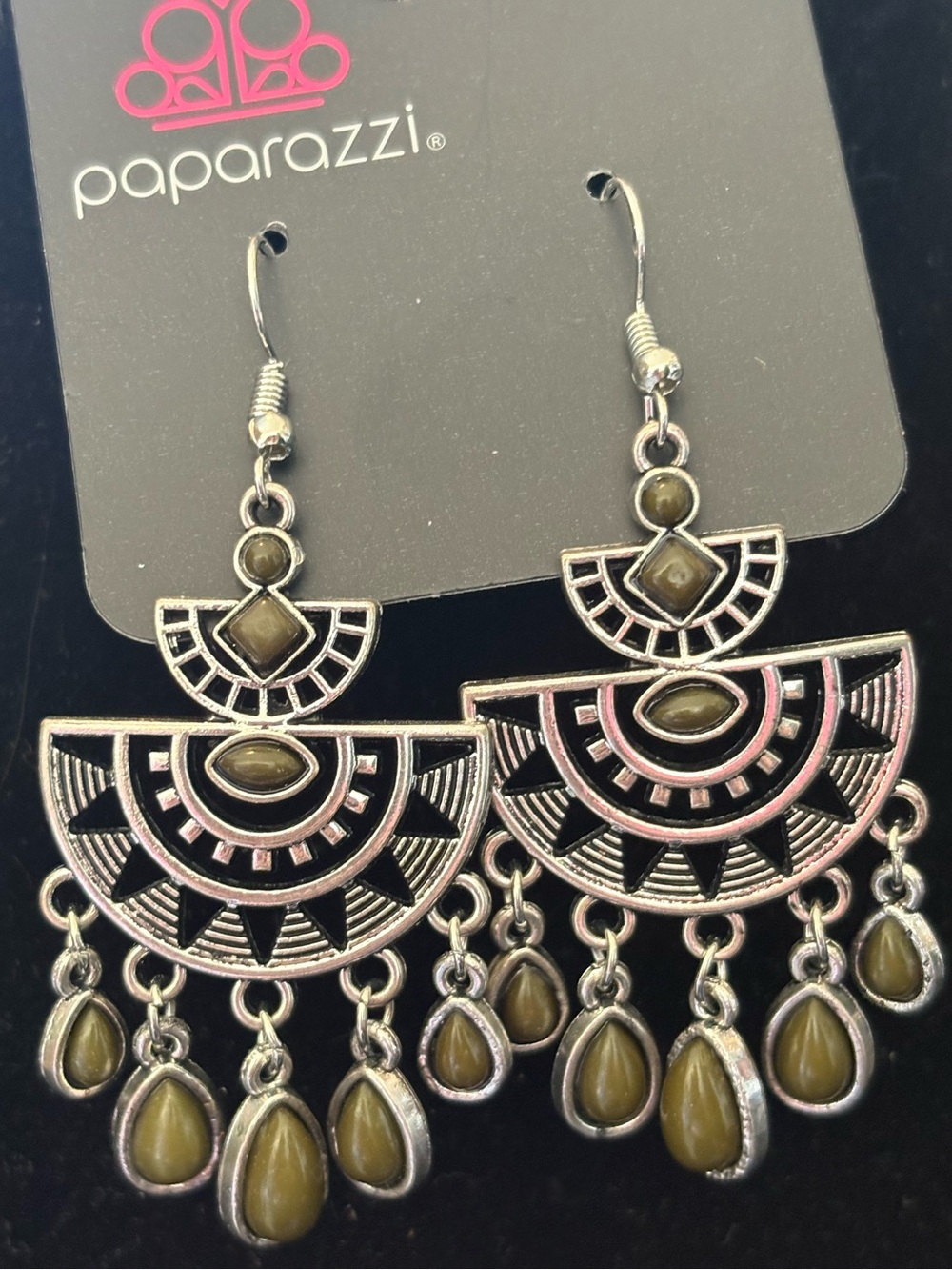 Paparazzi Olive and Silver Boho Fan Dangle Earrings